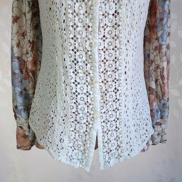 Vintage 90s Van Heusen Cream Floral Eyelet Button Front Sleeveless Top Vest XS - Picture 4 of 16